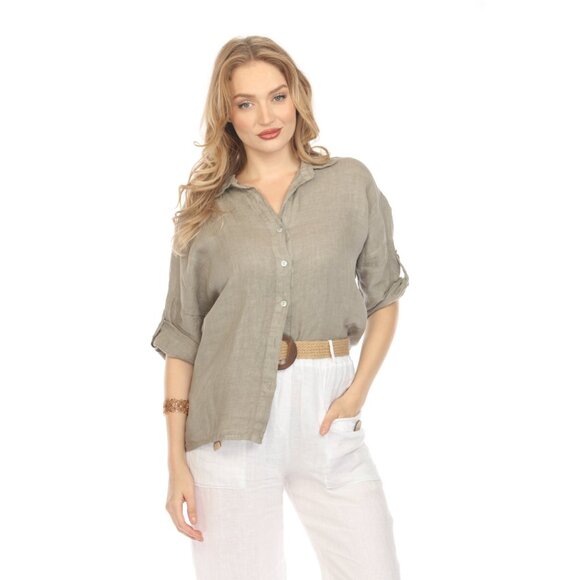 Taupe Button Up Collared Shirt - Picture 12 of 12
